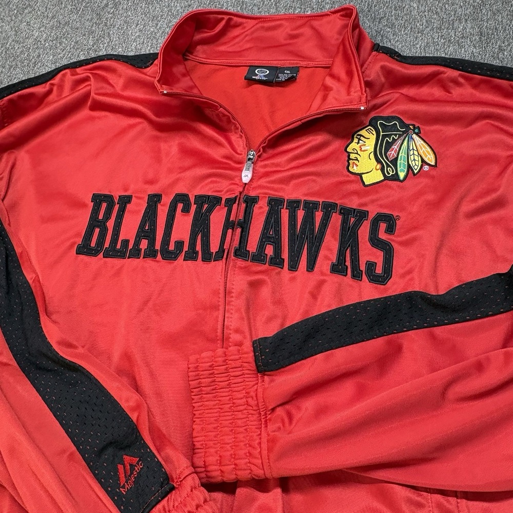 VTG Chicago Blackhawks Majestic Jacket Mens 4XL Red Full Zip NHL Track Sweater